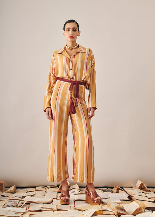 Calça Zaia Listrado Camelo