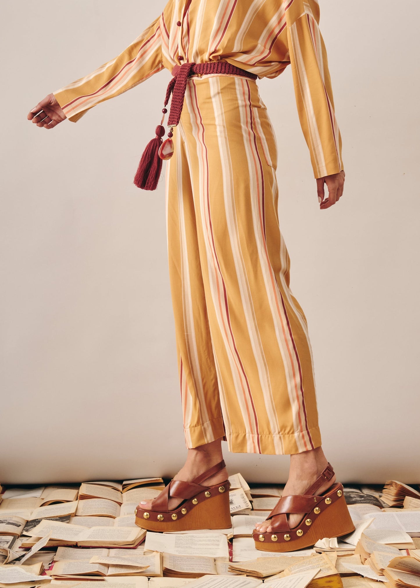 Calça Zaia Listrado Camelo