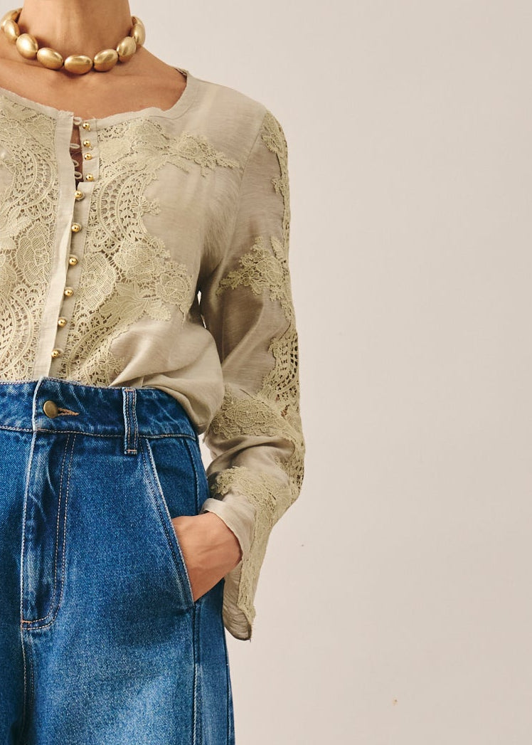 Blusa Bianca Verde Oliva