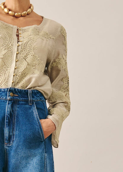 Blusa Bianca Verde Oliva