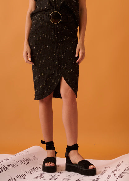 Saia Lorença Tweed Preto