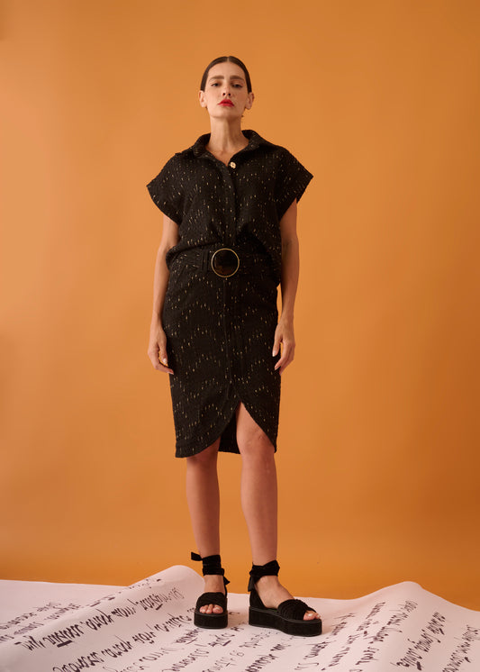 Saia Lorença Tweed Preto