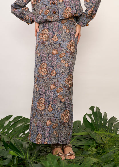 Saia Alana Jacquard Floral Azul
