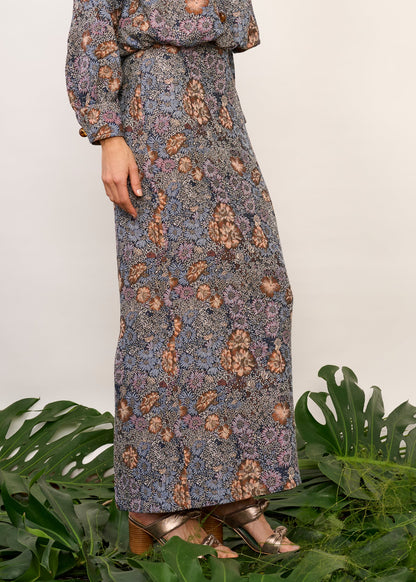 Saia Alana Jacquard Floral Azul