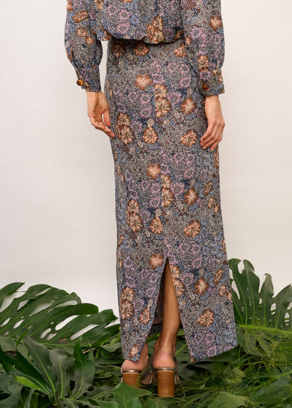 Saia Alana Jacquard Floral Azul