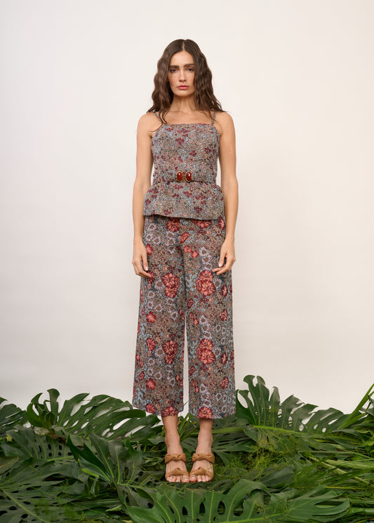 Calça Zaia Jacquard Floral Vermelho