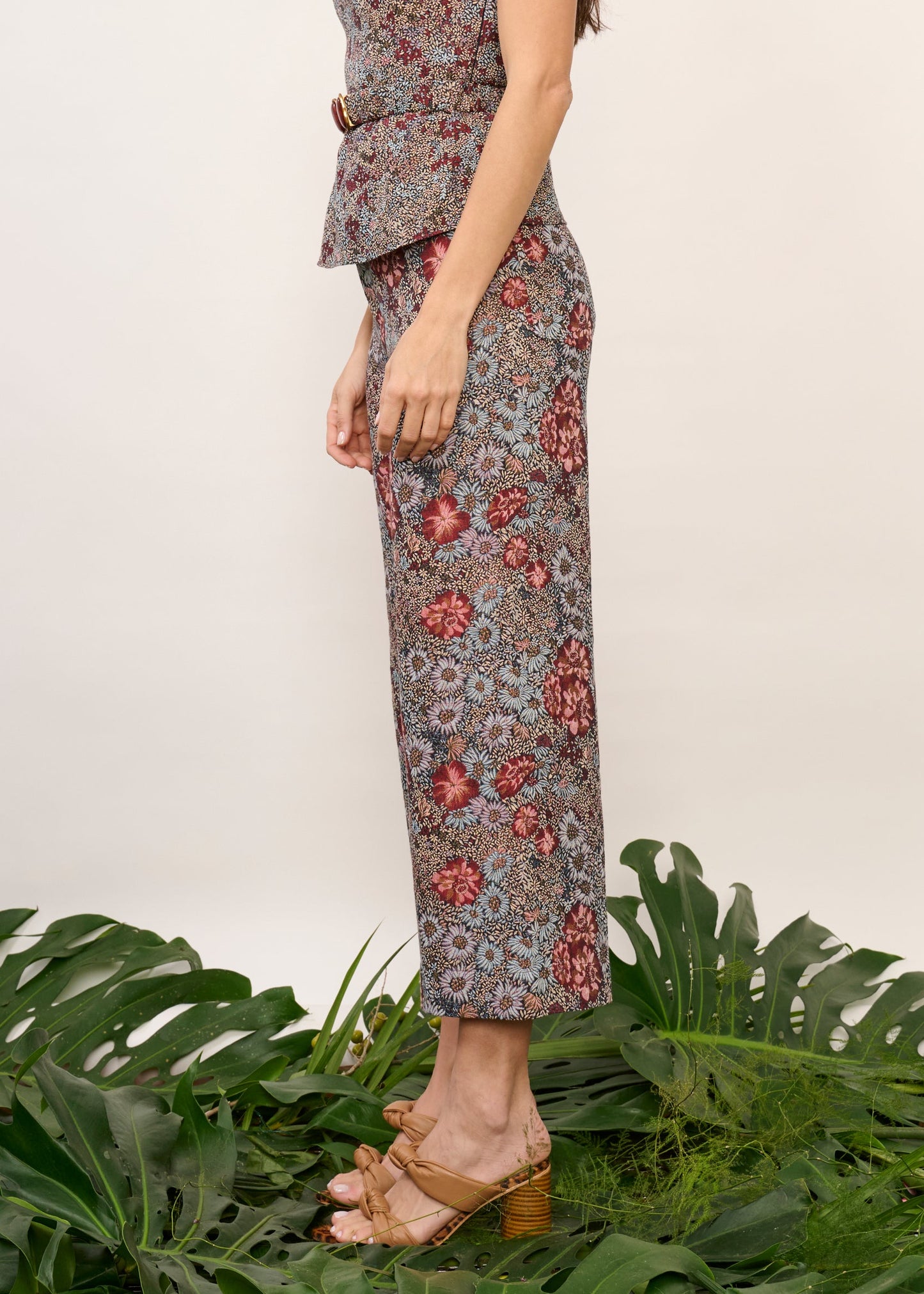 Calça Zaia Jacquard Floral Vermelho