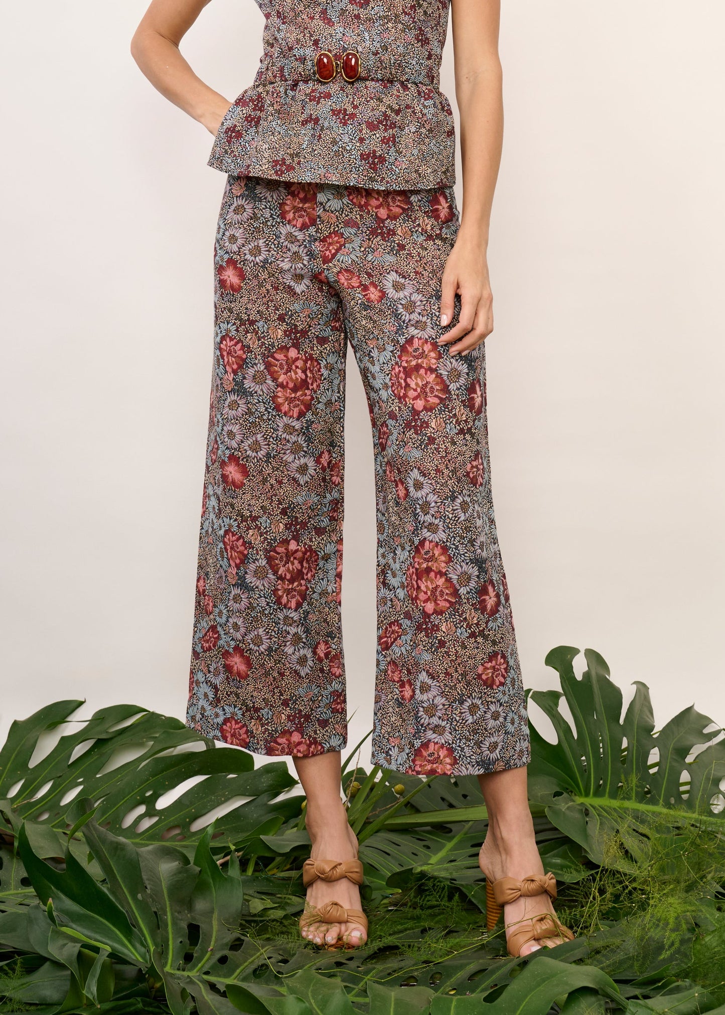 Calça Zaia Jacquard Floral Vermelho