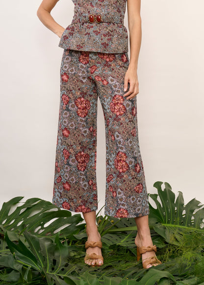 Calça Zaia Jacquard Floral Vermelho