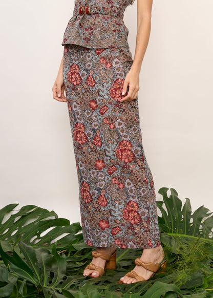 Saia Alana Jacquard Floral Vermelha