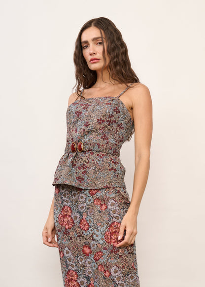 Blusa Alana Jacquard Floral Vermelha