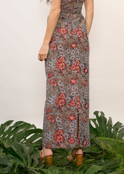 Saia Alana Jacquard Floral Vermelha