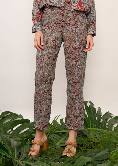 Calça Aifa Jacquard Floral Vermelha