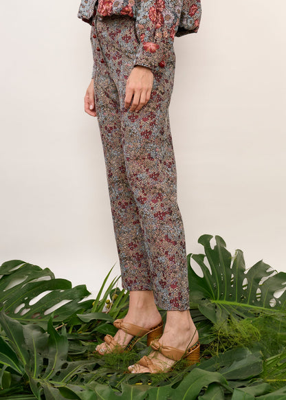 Calça Aifa Jacquard Floral Vermelha