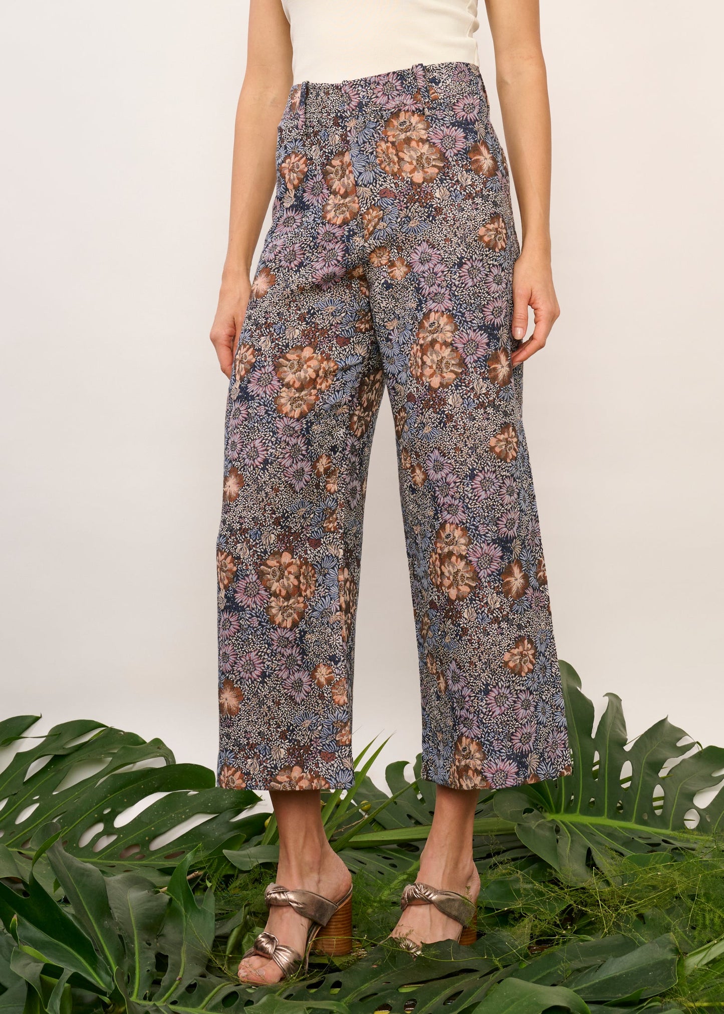 Calça Zaia Jacquard Floral Azul