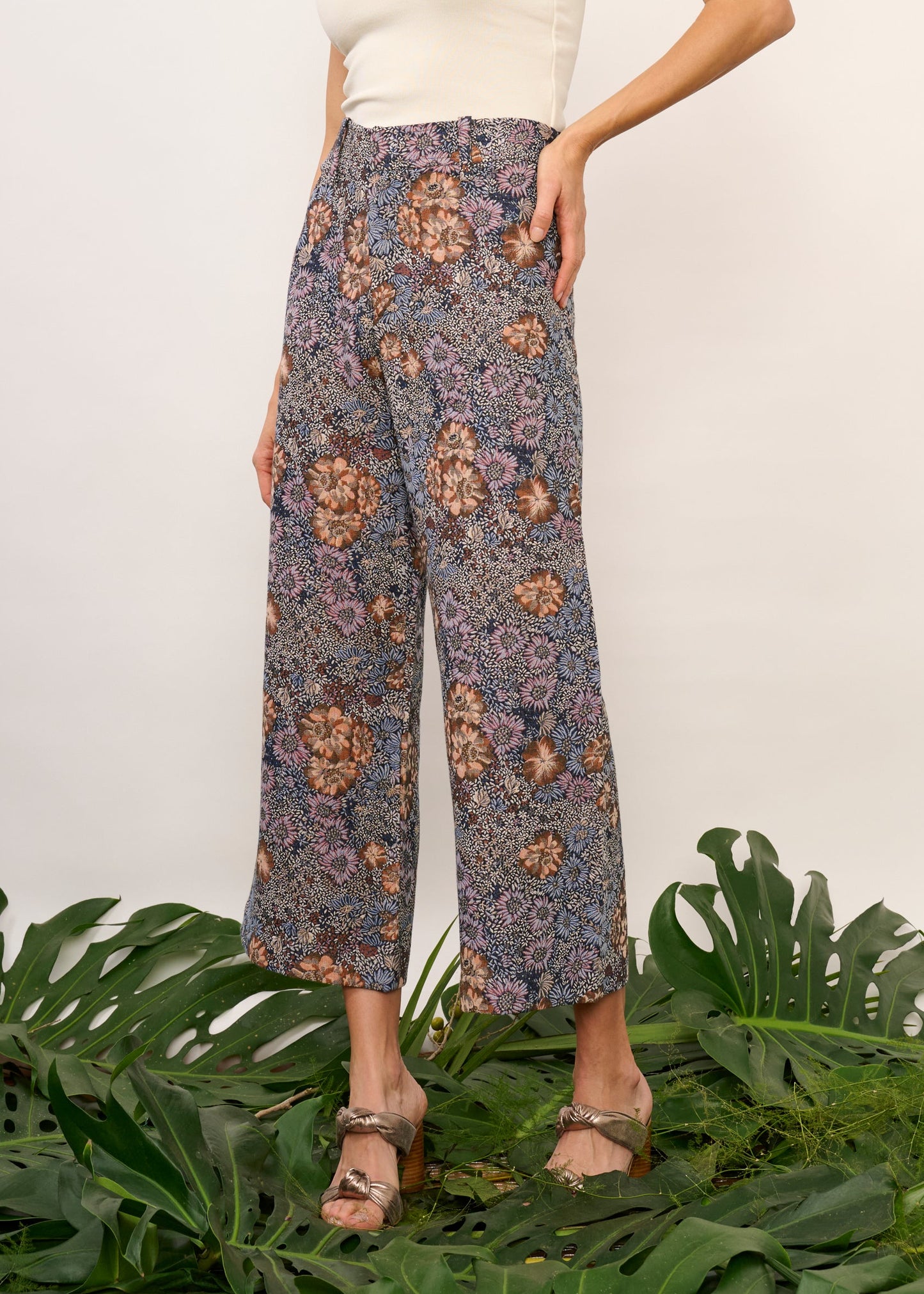 Calça Zaia Jacquard Floral Azul