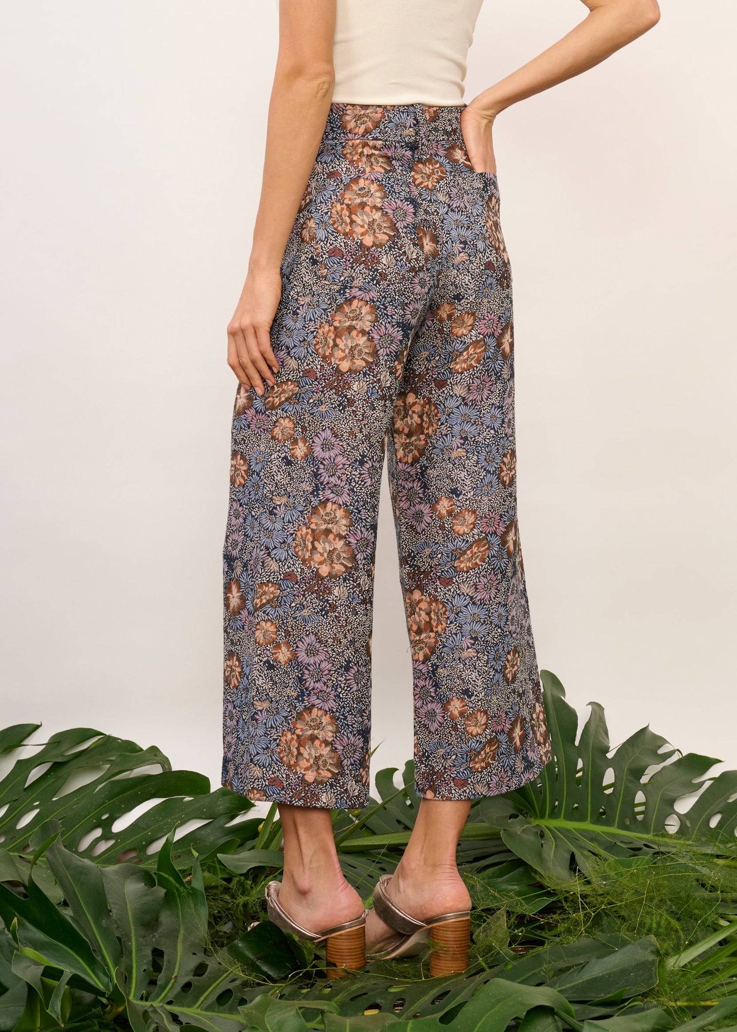 Calça Zaia Jacquard Floral Azul