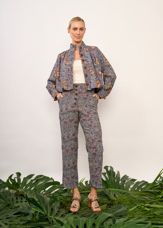 Calça Aifa Jacquard Floral Azul