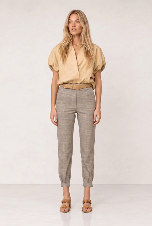Calça Heloisa Xadrez Marrom